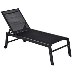 Chaise Lounge Chair Black with Wheels Adjustable Backrest Breathable for Sunbathing Patio