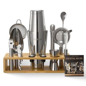 Cocktail Shaker Set, 13-Piece Stainless Steel Bar Tools with Bamboo Stand, Boston Bartender Kit Accessories | Mixer Spoon, Muddler, Jigger, Strai