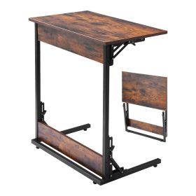 C Table, Folding C Shaped End Table with Metal Frame & Adjustable Feet, Foldable C Shaped Side Table for Living Room Bedroom Office